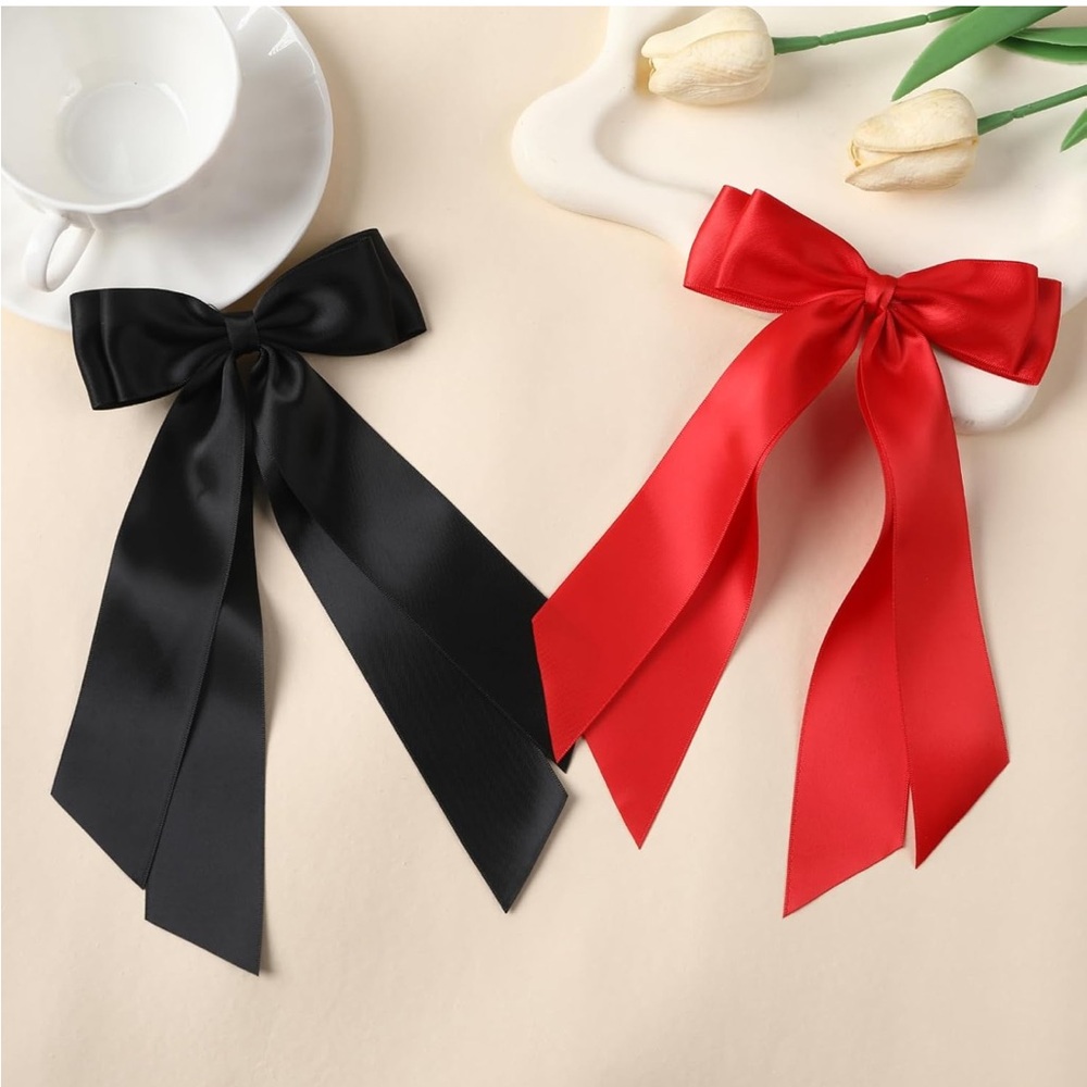 Elegant Black and Red Satin Hair Bows